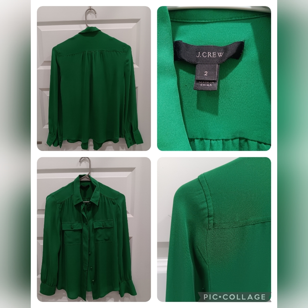 Jcrew silk blouse, color green, size 2